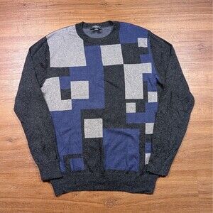Saks Fifth Avenue Crewneck Pullover Sweater Mens M Geometric Silk Cashmere Blend